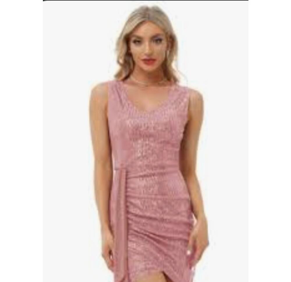 2XL Grace Karin Pink Barbie Allover Sequin party midi ruched pencil fitted dress